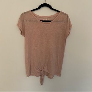LOFT mauve pink linen tie front short sleeve tee